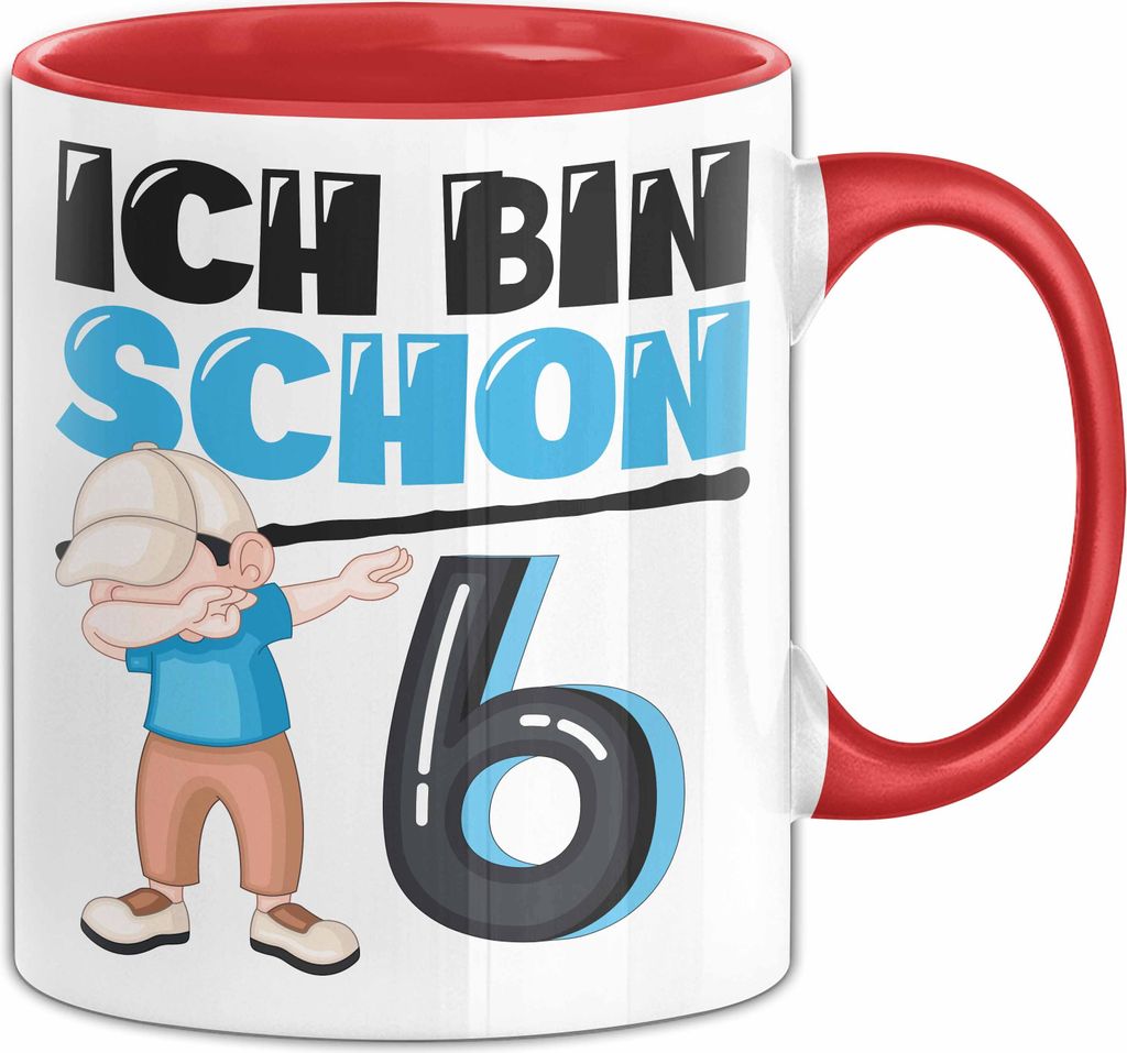 6. Geburtstag Geschenk Tasse Becher Jungs Dab Geburtstagsgeschenk Ich Bin Schon 6 (Rot)