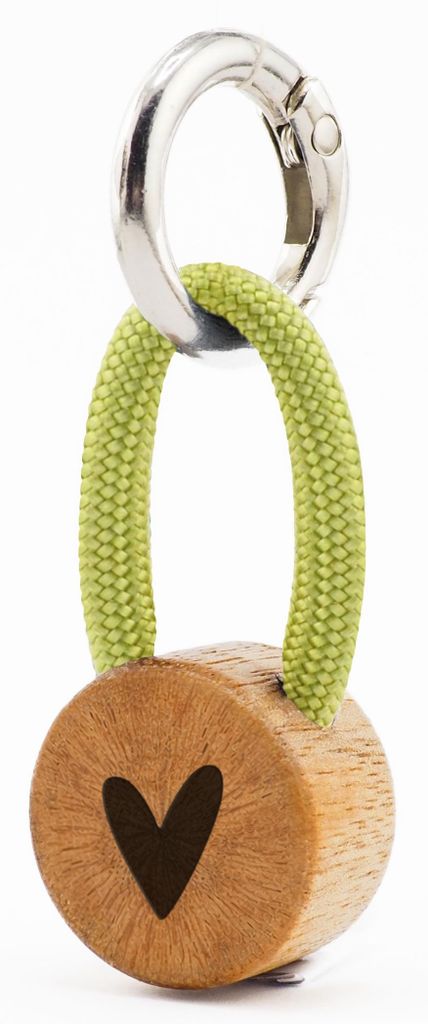 GIPFELWELLE Handgemachter Holz Schlüsselanhänger mit Gravur Kette Ring 4 mm Paracord Segeltau, Damen Herren, Herzeins, Salbei