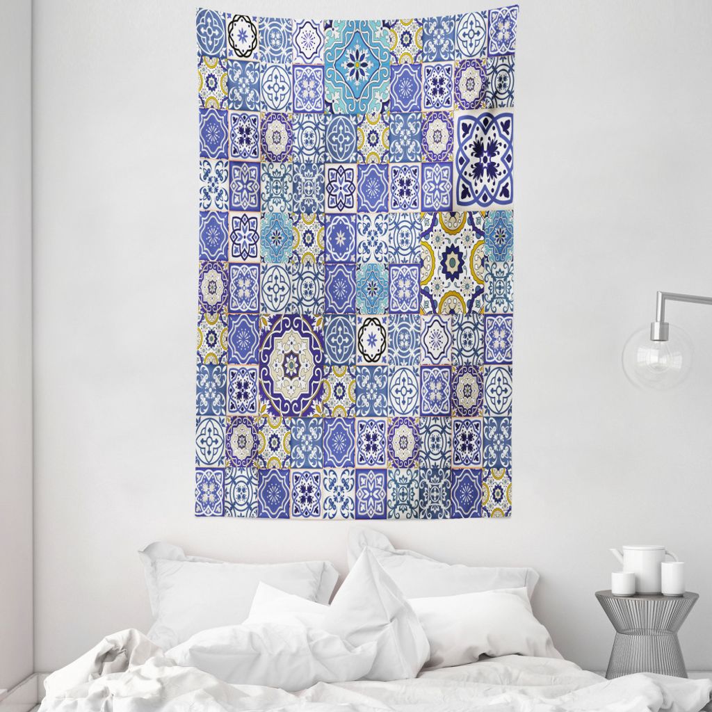 ABAKUHAUS Blau Wandteppich und Tagesdecke, marokkanische Oriental aus Weiches Mikrofaser Stoff Waschbar ohne Verblassen Digitaldruck, 140 x 230 cm,...