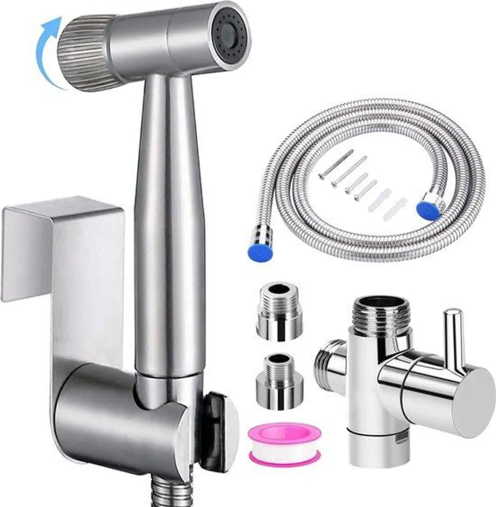 Douchette WC Intime avec Support Mural - Kit Bidet Inox et Robinet G12mm