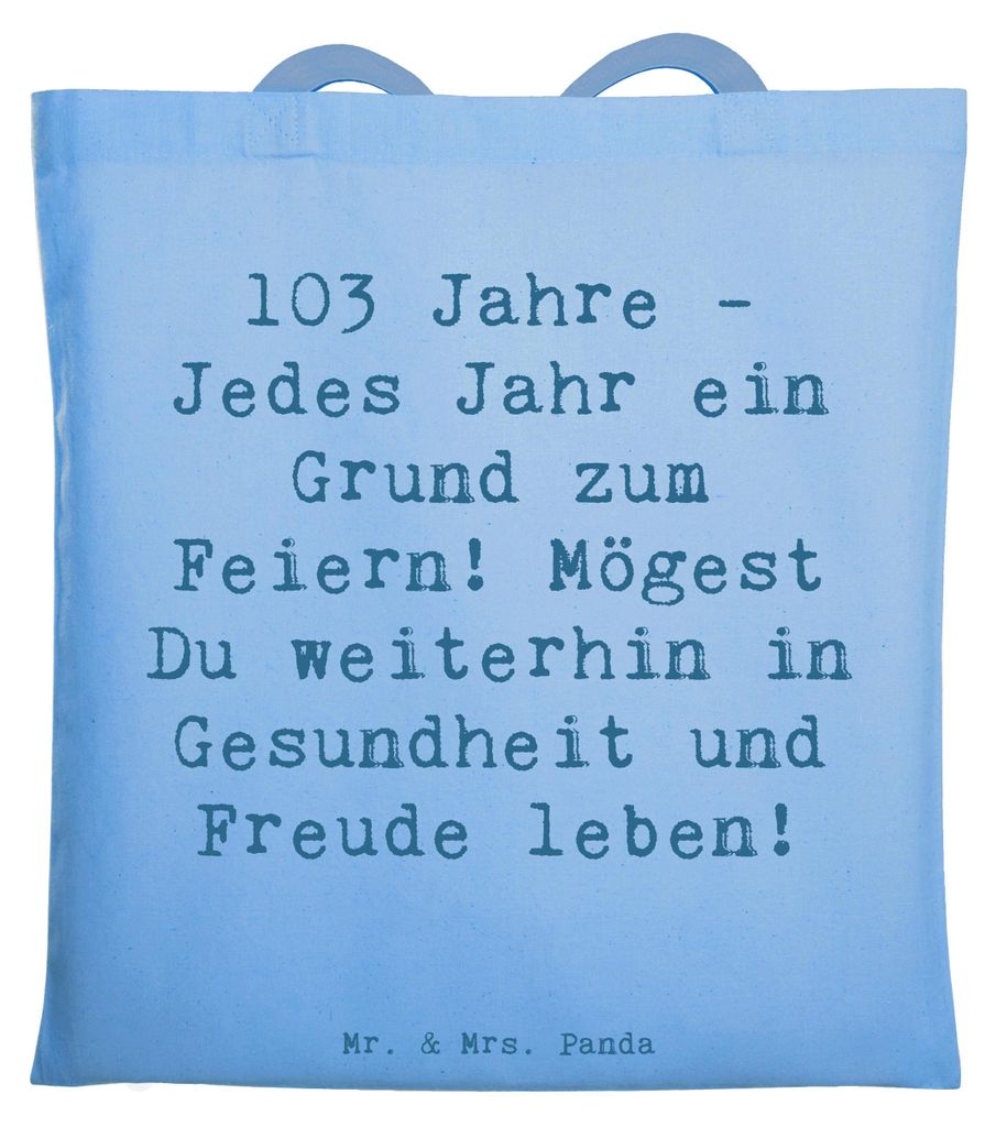 Mr. & Mrs. Panda Einkaufstasche Spruch 103. Geburtstag - Sky Blue - Geschenk, Wertschätzung, Happy Birthday, Uni Tasche, Laptoptasche, Lebensleist...