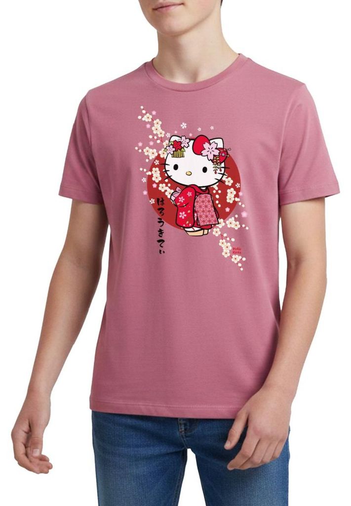 Spreadshirt Hello Kitty Japan Kimono Kirschblüten Teenager Premium T-Shirt, 158/164 (12 Jahre), Mauve