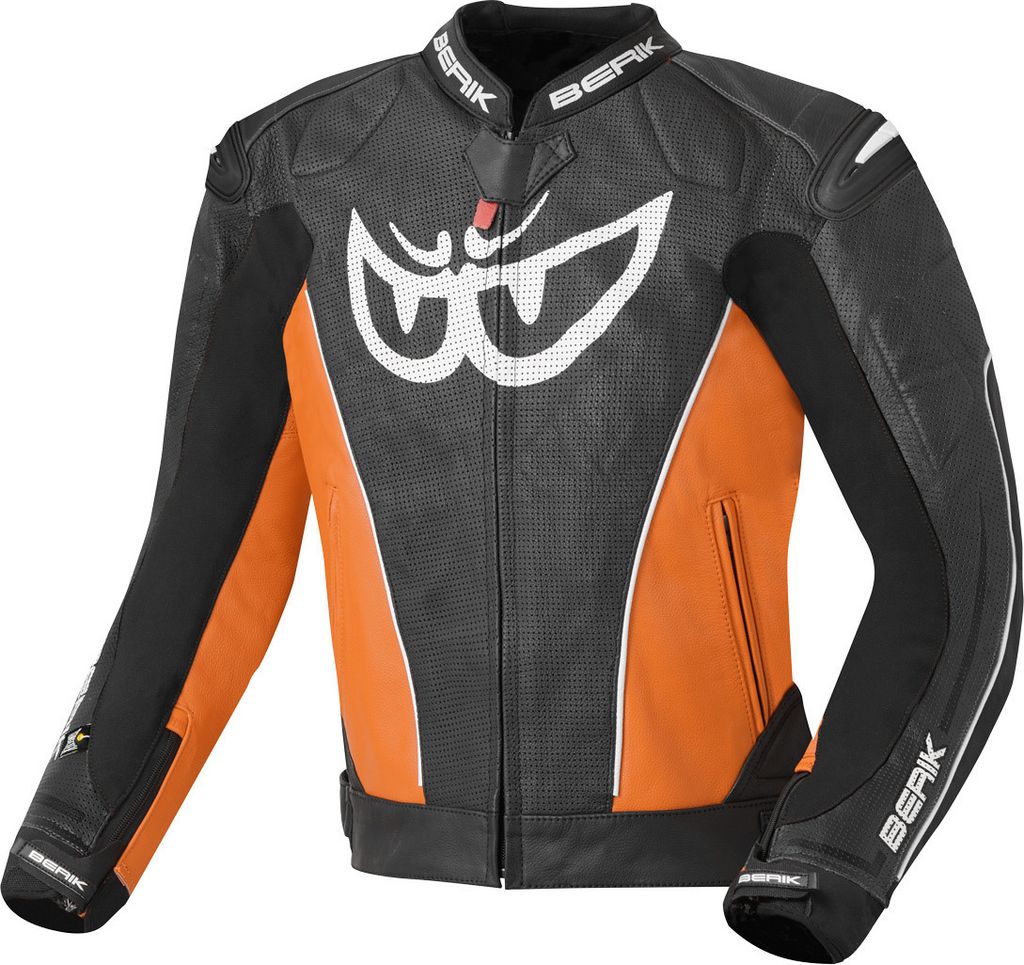Berik Street Motorrad Lederjacke, schwarz/orange, 48