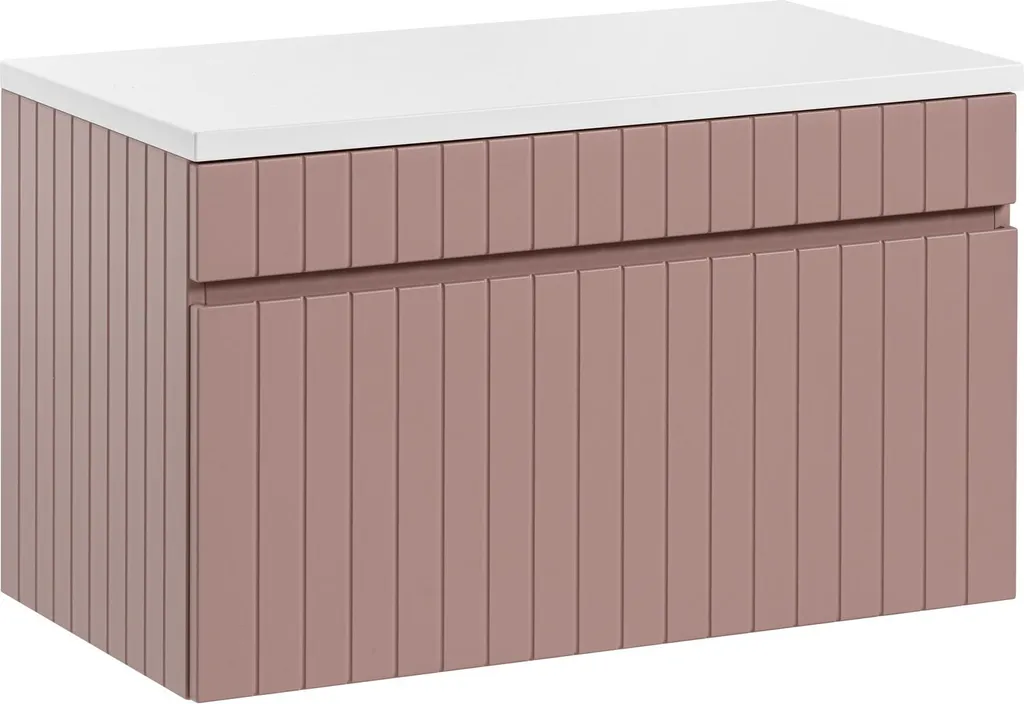 Aménagement salle de bain : meuble 80 cm rose antique et plan de travail