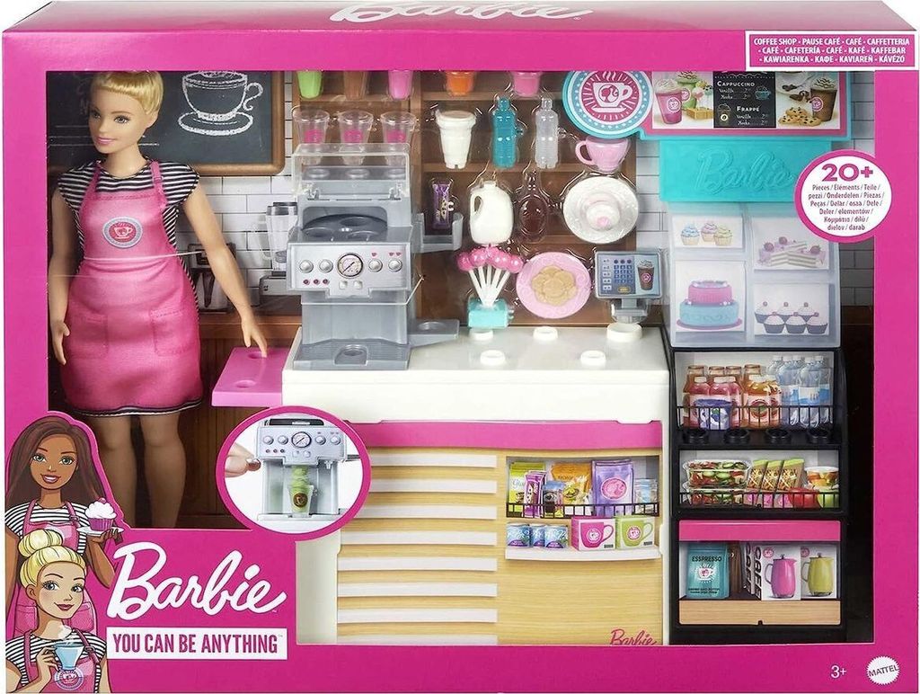 Barbie Nasch-Café Set de jeu avec poupée (blonde), plus de Image du produit 