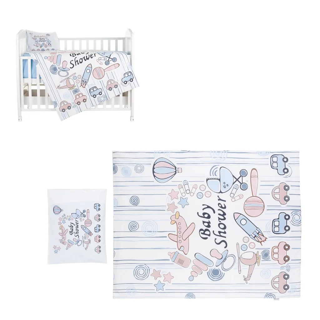 Linge de Lit Bébé Complet 3 Pièces Bleu Clair Chipolino en Coton Doux