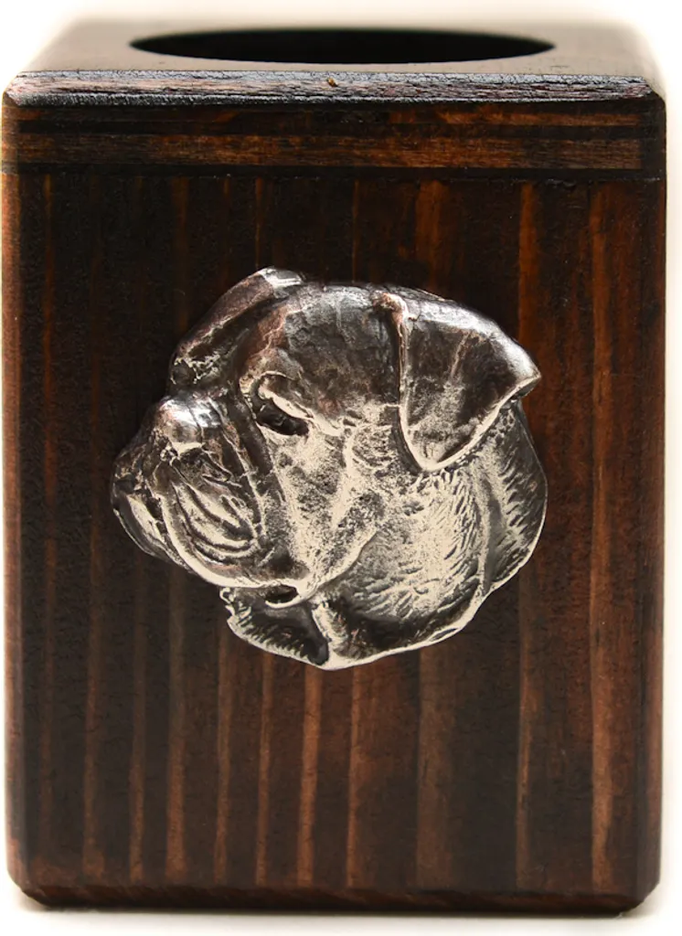 Portacandele Vintage American Bulldog | Legno Scuro e Argento Art-Dog