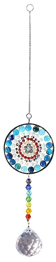 Suncatcher "Mandala" blau mit Glasperlen und 30mm Kristallkugel, 5x36cm