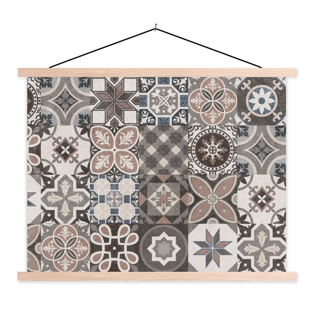 MuchoWow Textilposter Blumen - Figuren - Braun - Design 40x30 cm mit holzfarbenen Rahmen - Bilder