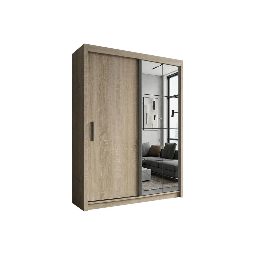 Schiebetürenschrank mit Spiegel in Raster-Optik, Kleiderschrank 150 cm, Schwebetürenschrank mit Spiegeltüren, zwei Schiebetüren, Lieferung bis ...