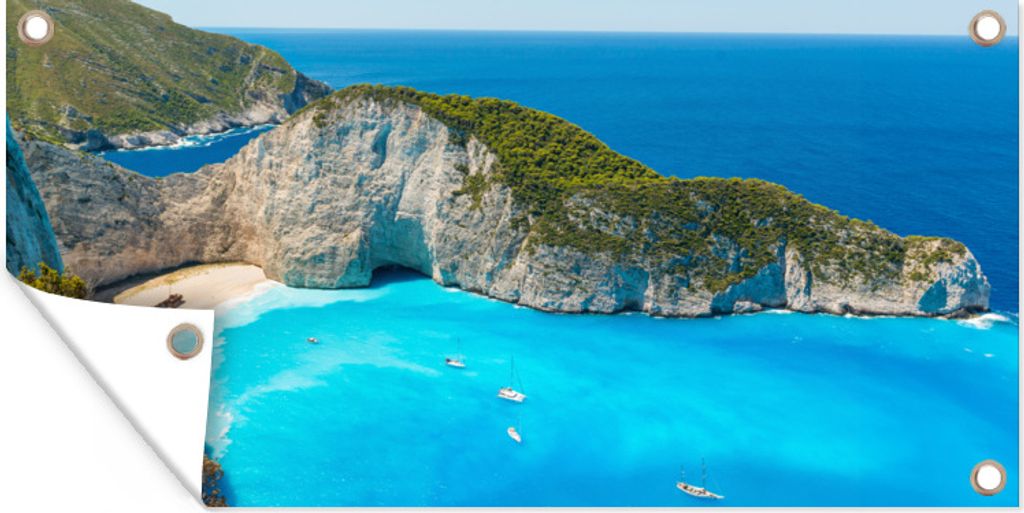 MuchoWow 160x80 cm Outdoor-Poster Gartendeko Sichtschutz Garten Poster für den Garten Die Kalksteinklippen am Strand von Navagio in Griechenland