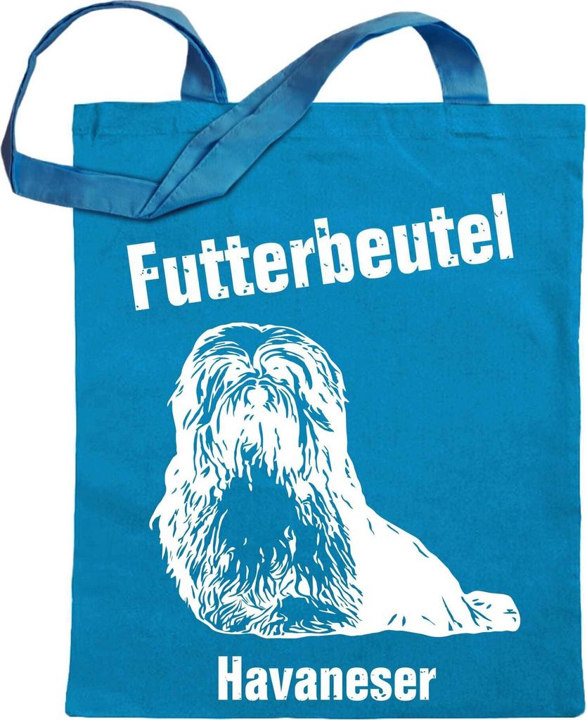 Kiwistar Futterbeutel - Havaneser - Einkaufsbeutel mit Motiv Hund - Jutebeutel bedruckt - Tragetasche Stoffbeutel Umhängetasche Langer Henkel - Be...