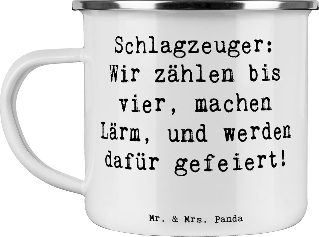 Mr. & Mrs. Panda Emaille Tasse Spruch Schlagzeuger Stolz - Weiß - Geschenk, Kaffeepott, Lernen, Instrument, Musik, Präsenz, Beats, Pott, Haferl, ...