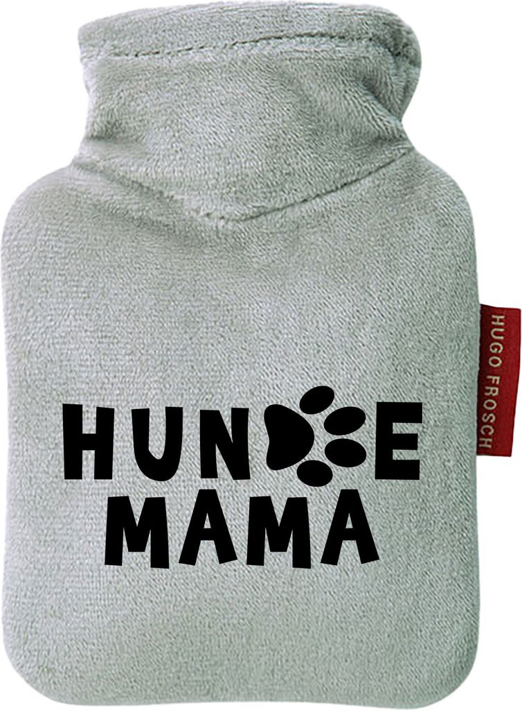 Huuraa Mini-Wärmflasche Hundemama Tapse 0,2 Liter Grey Mini Veloursbezug Taschenwärmer Geschenkidee