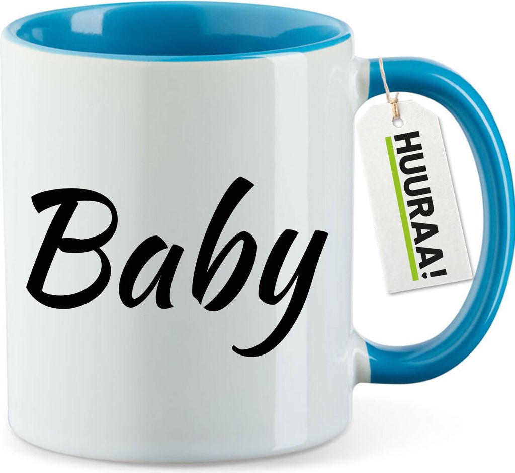 Huuraa Kaffeetasse Baby Schriftzug 330ml Blau Keramik Kaffeebecher Geschenkidee