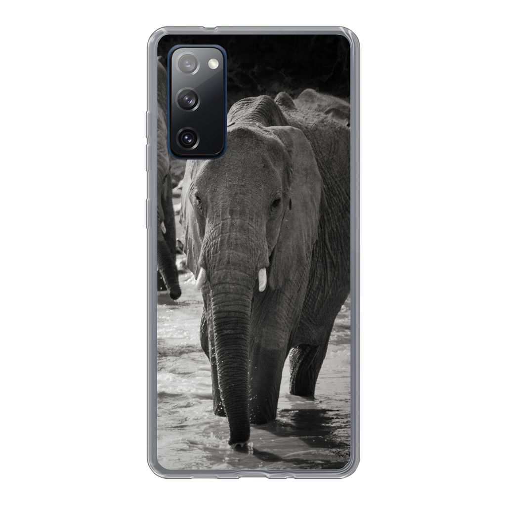 MuchoWow Handyhülle Schutzhülle Hülle für Samsung Galaxy S20 FE Elefant - Tiere - Wasser - Schwarz und weiß Silikon Softcase Handy Hülle - ...