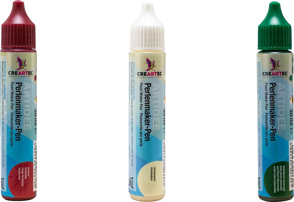 CREARTEC Perlenmaker Set Traditionelles Weihnachten - zum Gestalten dekorativer 3D Perlen auf Textilien etc. - waschbar - 30ml pro Flasche - 7233690IK