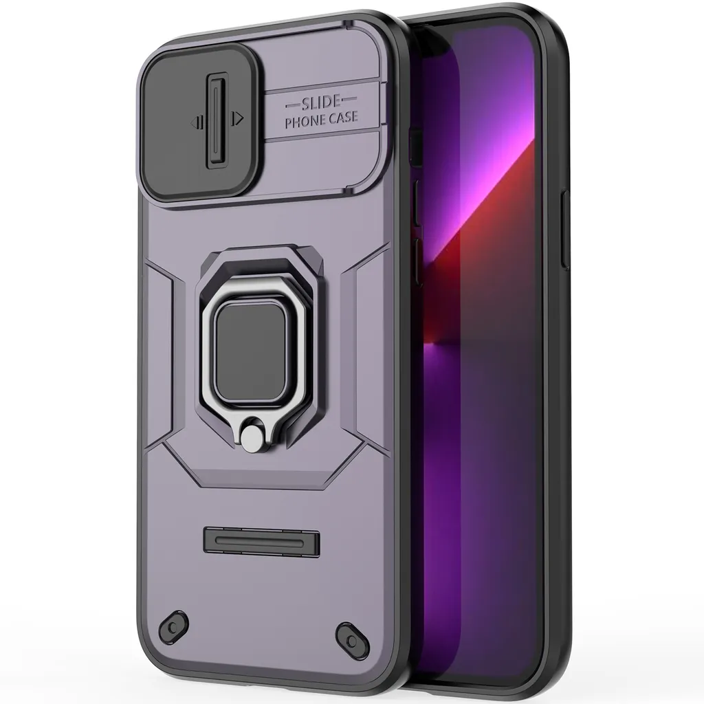 Cover iPhone 13 Pro Max con Supporto Anello e Slide Camera Viola - 6