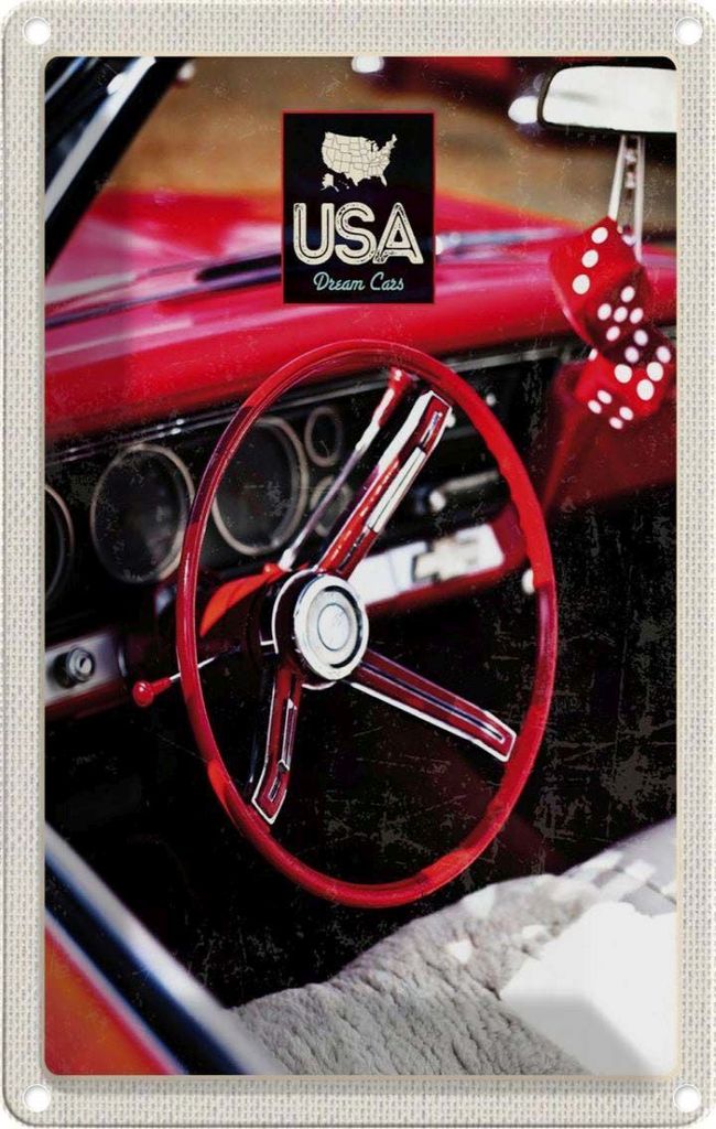 vianmo Blechschild 30x20 cm Amerika Oldtimer USA Urlaub Rot Würfel Bildmotiv Reisemotiv Abenteuer Reisen