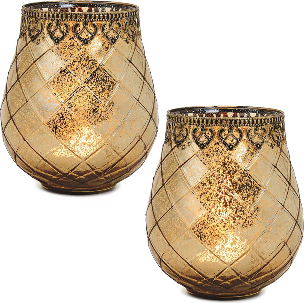 Vintage Kerzengläser Set Outdoor Windlicht Laternen gold 18 cm