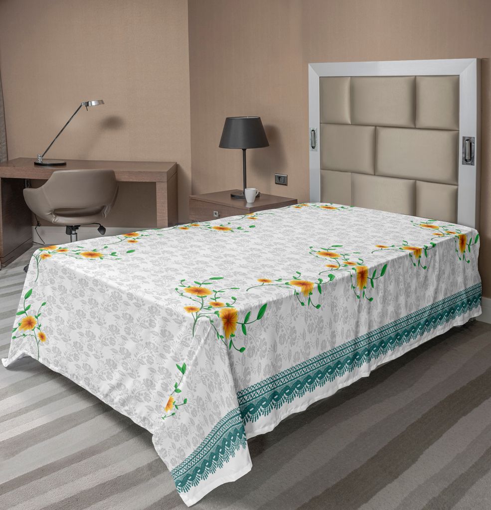 ABAKUHAUS Blumen Bettlaken, Swriling Summer Bloom Flora und Streifen auf Neutral Flora, weiches bequemes oberes Bettlaken für ein dekoratives Bett...