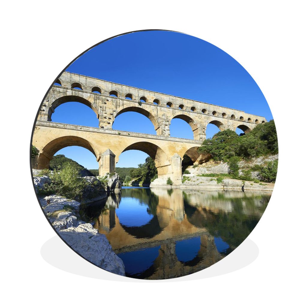 MuchoWow Aluminium Wandkreis Klarer blauer Himmel über dem Pont du Gard in Frankreich Ø 60 cm Wanddeko Modern Wohnzimmer - Wand Kreis - Wandbil...
