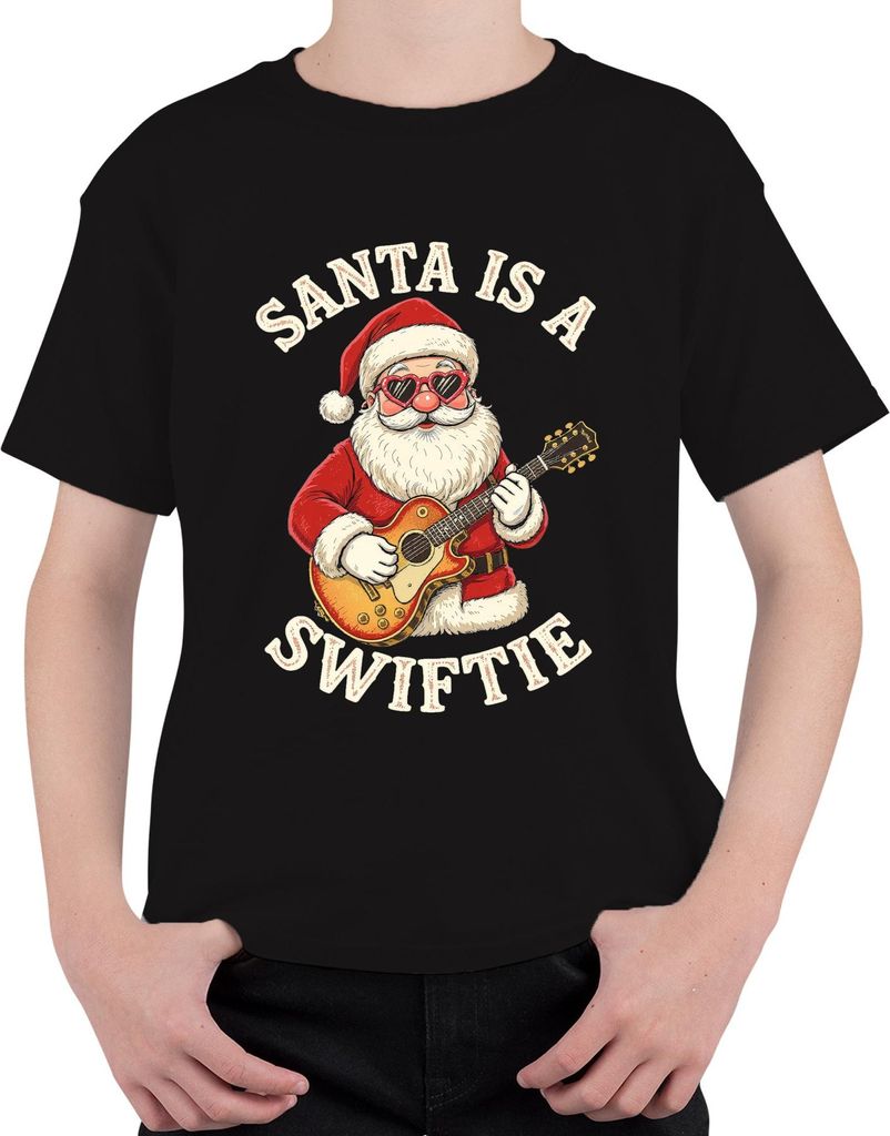 SANTA lustiger Spruch Weihnachten Swift Gitarre Musik Rock Uni Kinder T-Shirt, Schwarz, 152