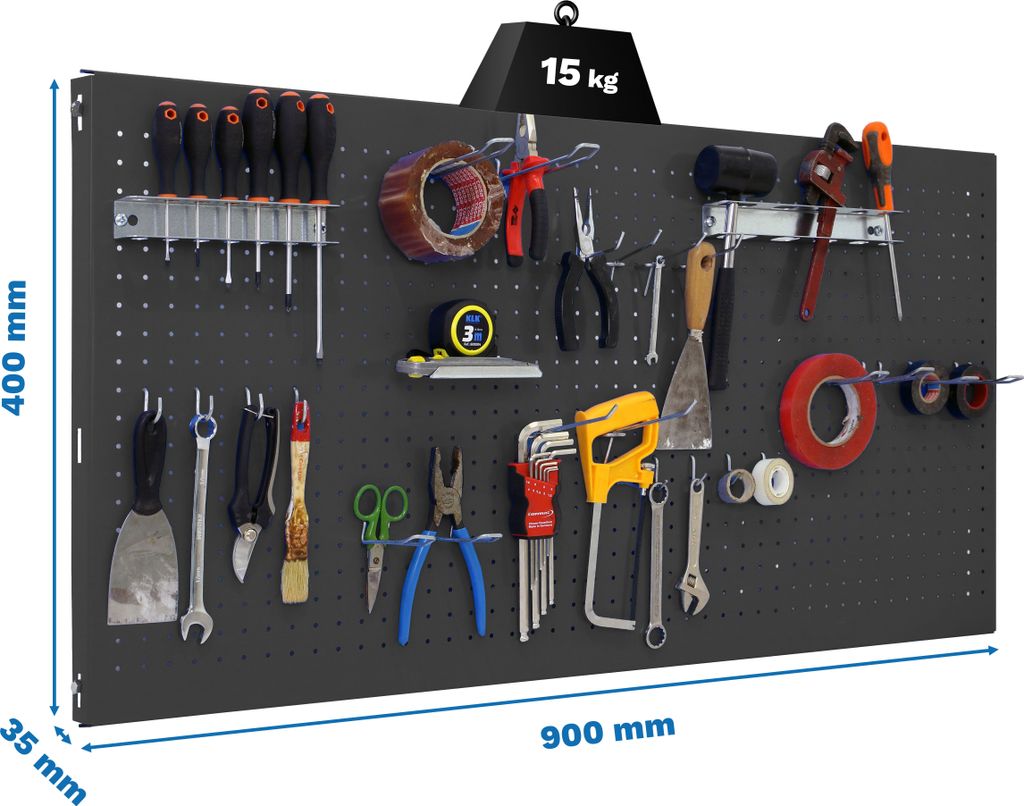 Metallplatte für Werkzeuge PANELCLICK 900x400 ANTHRAZIT + 22 HAKEN + 3 ZUBEHÖR
