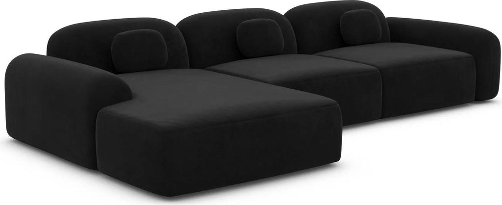 Samtstoff L-Form Sofa Nuvia Schwarz Links