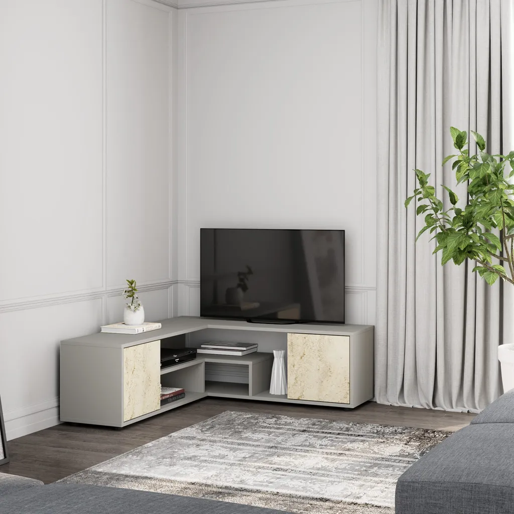 Meuble TV Rosa Gris en Mélaminé de Qualité - Support Multimédia 120cm