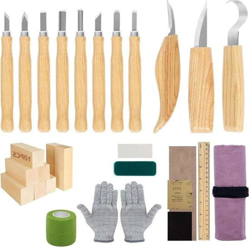 Coffret de sculpture sur bois complet 30 pièces avec pochette de transport