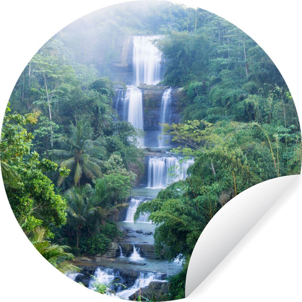 MuchoWow Runde Wandtattoo - Wandsticker Tapete Aufkleber Indonesien - Wasserfall - Natur Ø 100 cm Selbstklebend und Repositionierbar - Wandaufkl...