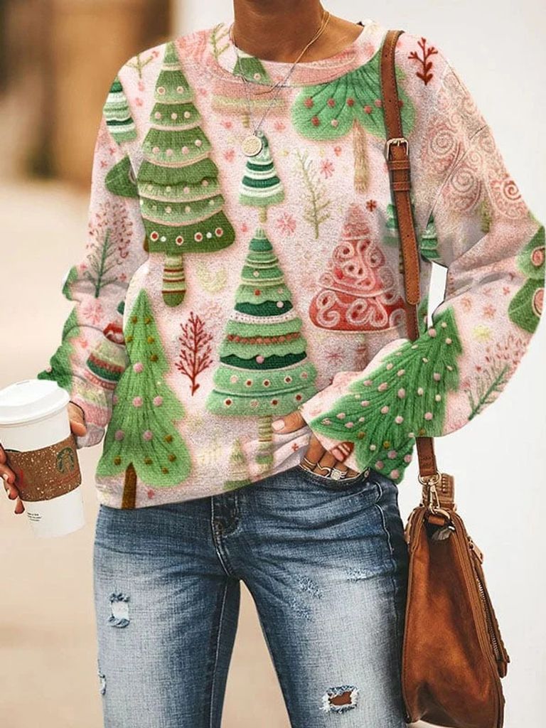 ASKSA Damen Weihnachtspullover Lustig 3D Drucken Weihnachten Sweatshirt Langarm Print Rundhals Niedlich Kapuzenpullover Weihnachtspulli Damen Xmas ...