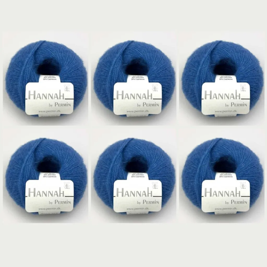 6 pelotes Hannah by Permin 12 Bleu Clair - Fil Laine, Soie et Cachemire