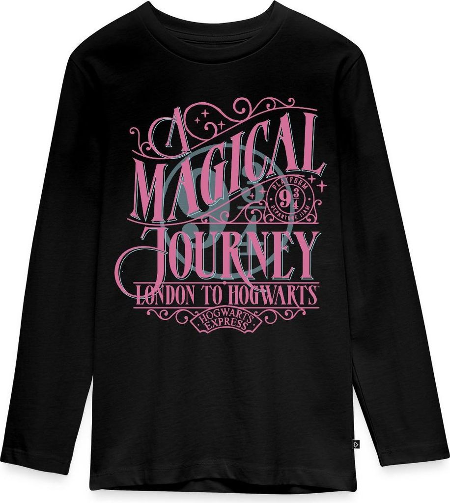Spreadshirt Harry Potter Gleis 9¾ Design In Rosa & Blau Teenager Premium Langarmshirt, 146/152 (10 Jahre), Schwarz