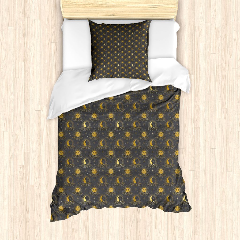 ABAKUHAUS Mond-Strahlen Bettbezug Set für Einzelbetten, Humanisierte Crescent Art, Milbensicher Allergiker geeignet mit Kissenbezug, 135 cm x 200 ...