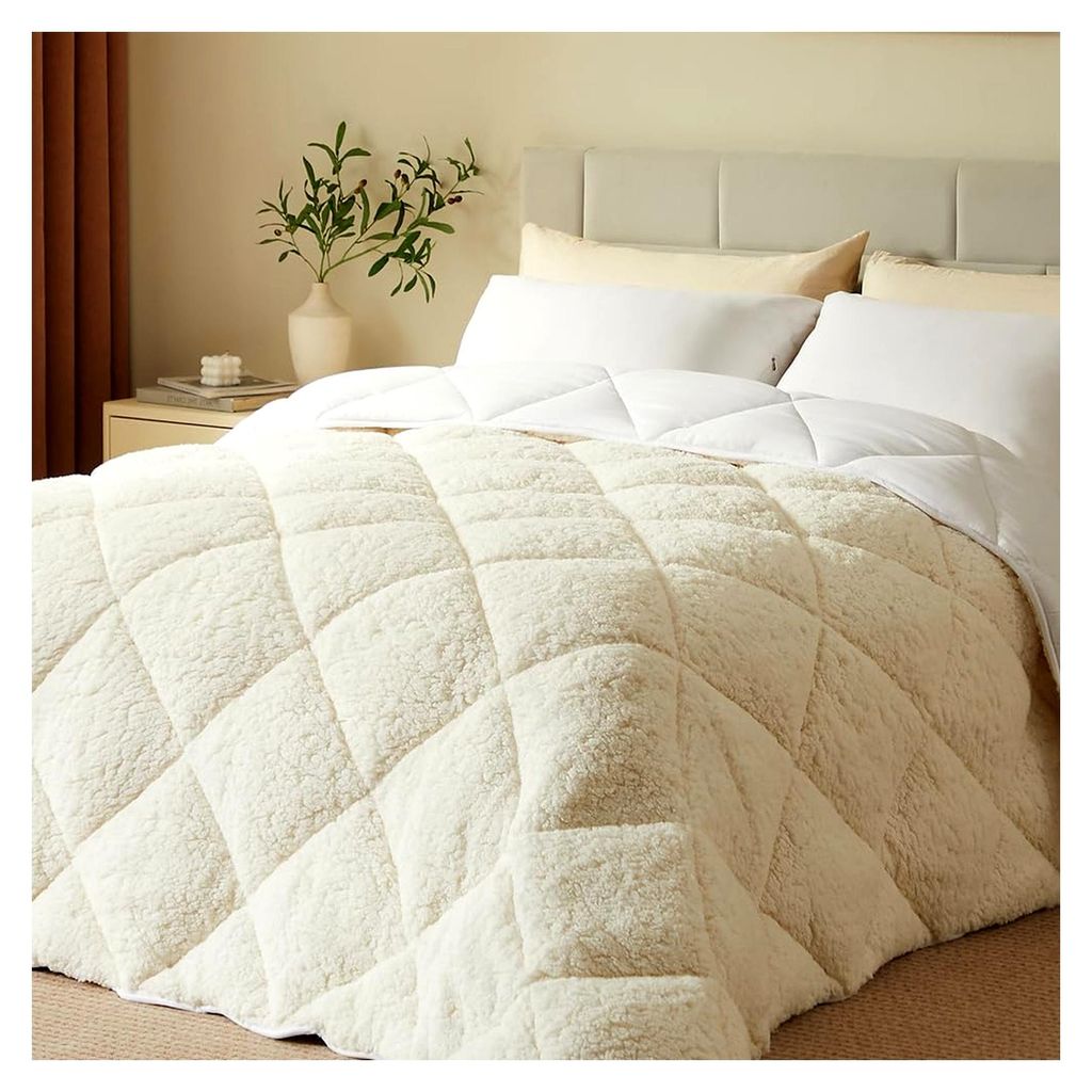 Bettdecke 220x240 cm, 450/gsm Polaire Wendedecke mit Sherpa- und Mikrofaserseite - Atmungsaktiv, Temperaturregulierend, Maschinenwaschbar