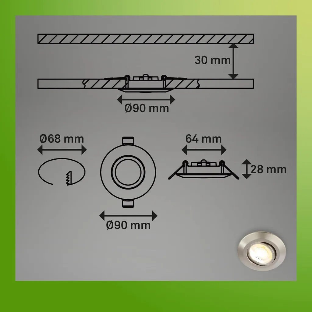 Spots LED encastrer dimmables 230V nickel mat Briloner orientables - 7