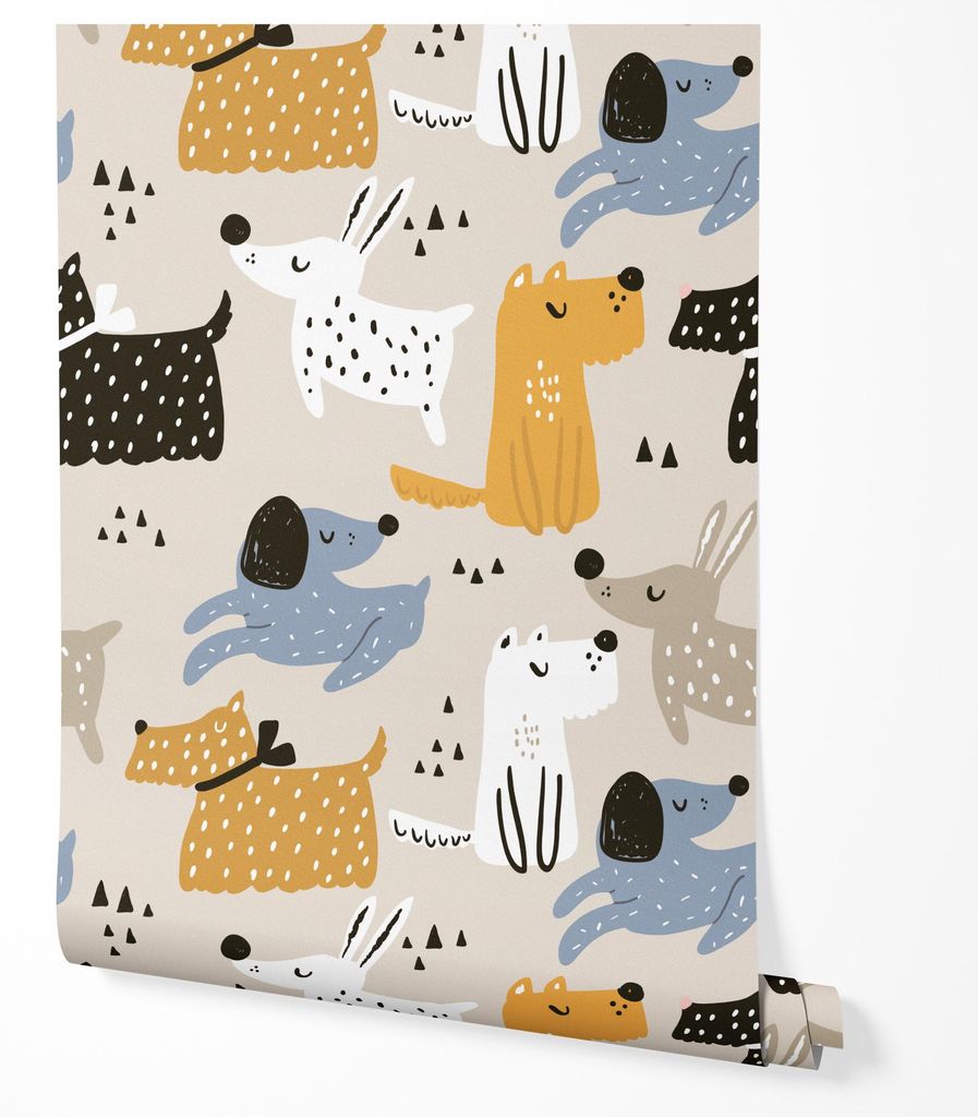 Vliestapete Kinder Hunde Skandi Wohnzimmer 4x2,5 Beige