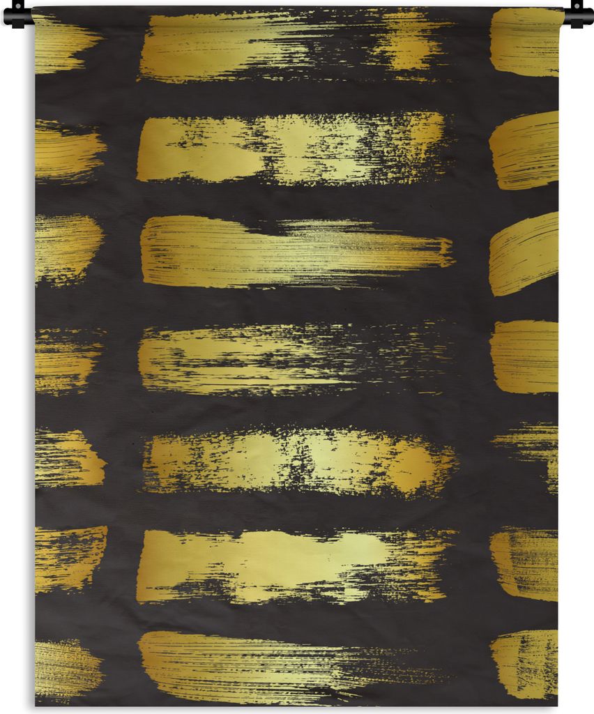 MuchoWow Wandteppich Wandbehang Goldene Streifen auf schwarzem Hintergrund 90x120 cm Tapisserie Dekoration Wandtuch - Wanddeko