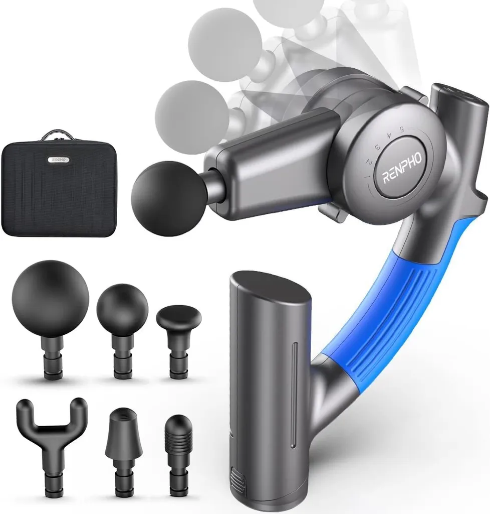 Pistolet de Massage Renpho R4 3200 tr/min avec 6 Têtes Interchangeables
