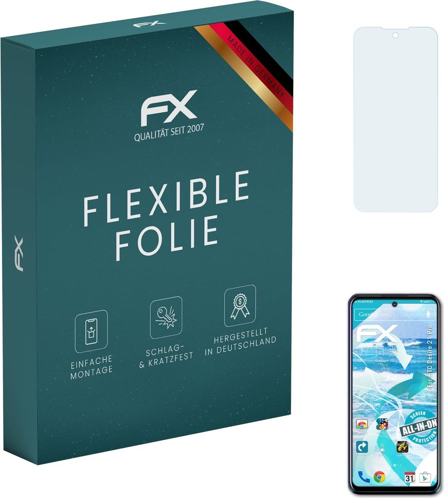 atFoliX FX-ActiFleX 3x Schutzfolie kompatibel mit HTC Desire 21 Pro Folie
