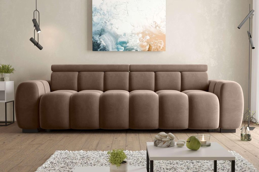 99rooms Alessio Bigsofa Velours TIFFANY Taupe mit Sitztiefenverstellung