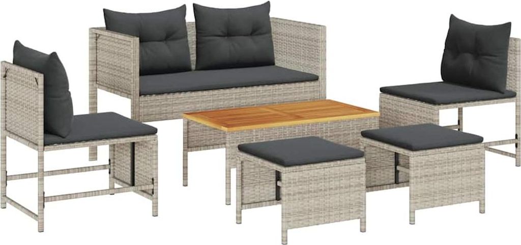 Gartensofa-set 6 pcs Hellgrau und Dunkelgrau Poly-Rattan
