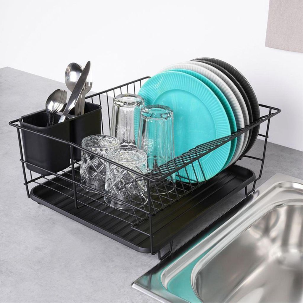 Vilde Scolapiatti Portacoperchi In Plastica, 28 X 15 X 9 Cm, Colore Nero, Capacità 6 Piatti O Coperchi