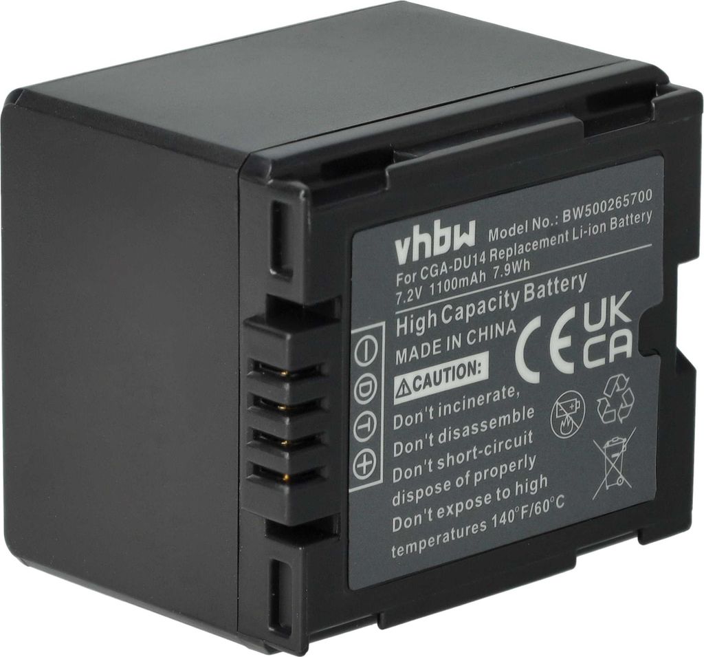 vhbw Akku kompatibel mit Panasonic PV-GS70, VDR-D250, VDR-D220, VDR-D310, VDR-D300, VDR-D100, VDR-D160, VDR-D150 Kamera (1100 mAh, 7,2 V, Li-Ion)