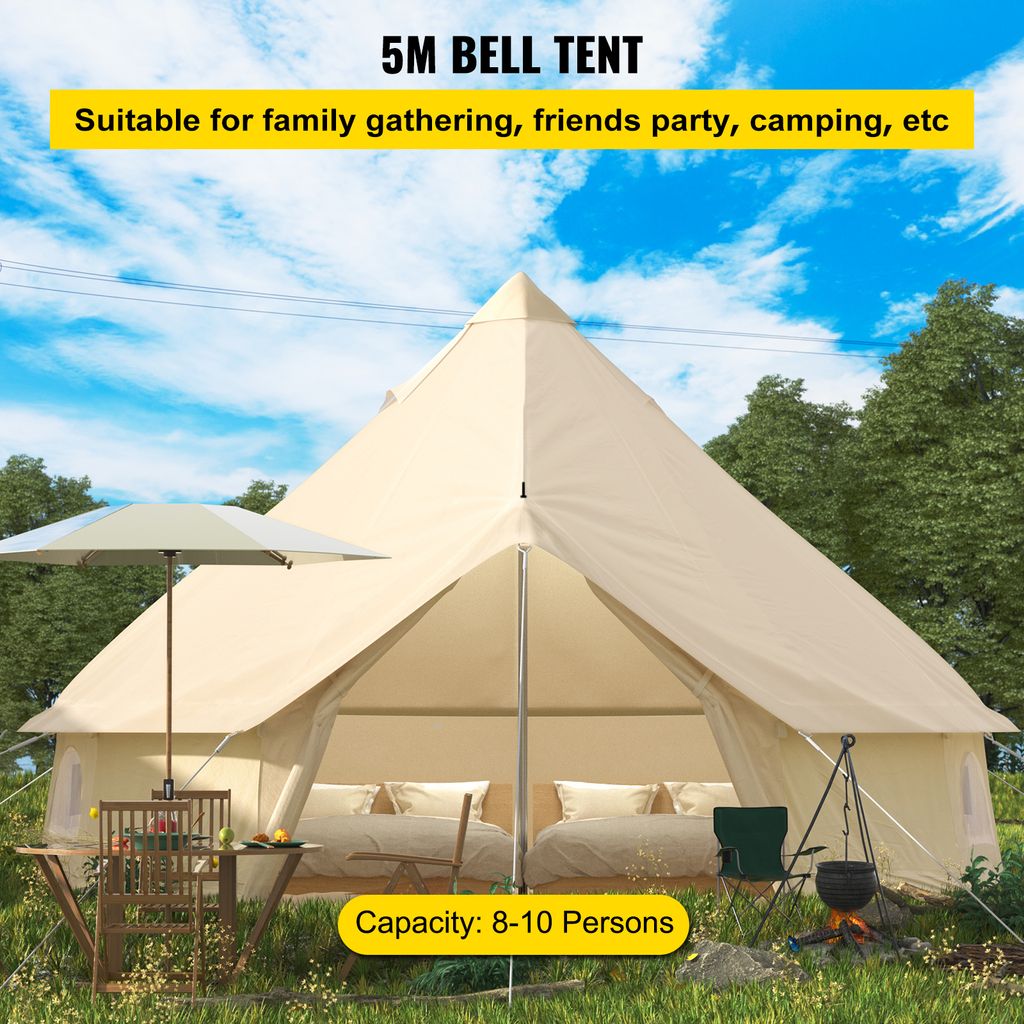 VEVOR 3m Glockenzelt Outdoor-Glamping Canvas-Zelt Baumwolle Tipi Zelt für  Camping Waterproof für Familien Camping Outdoor Hunting für alle  Jahreszeiten