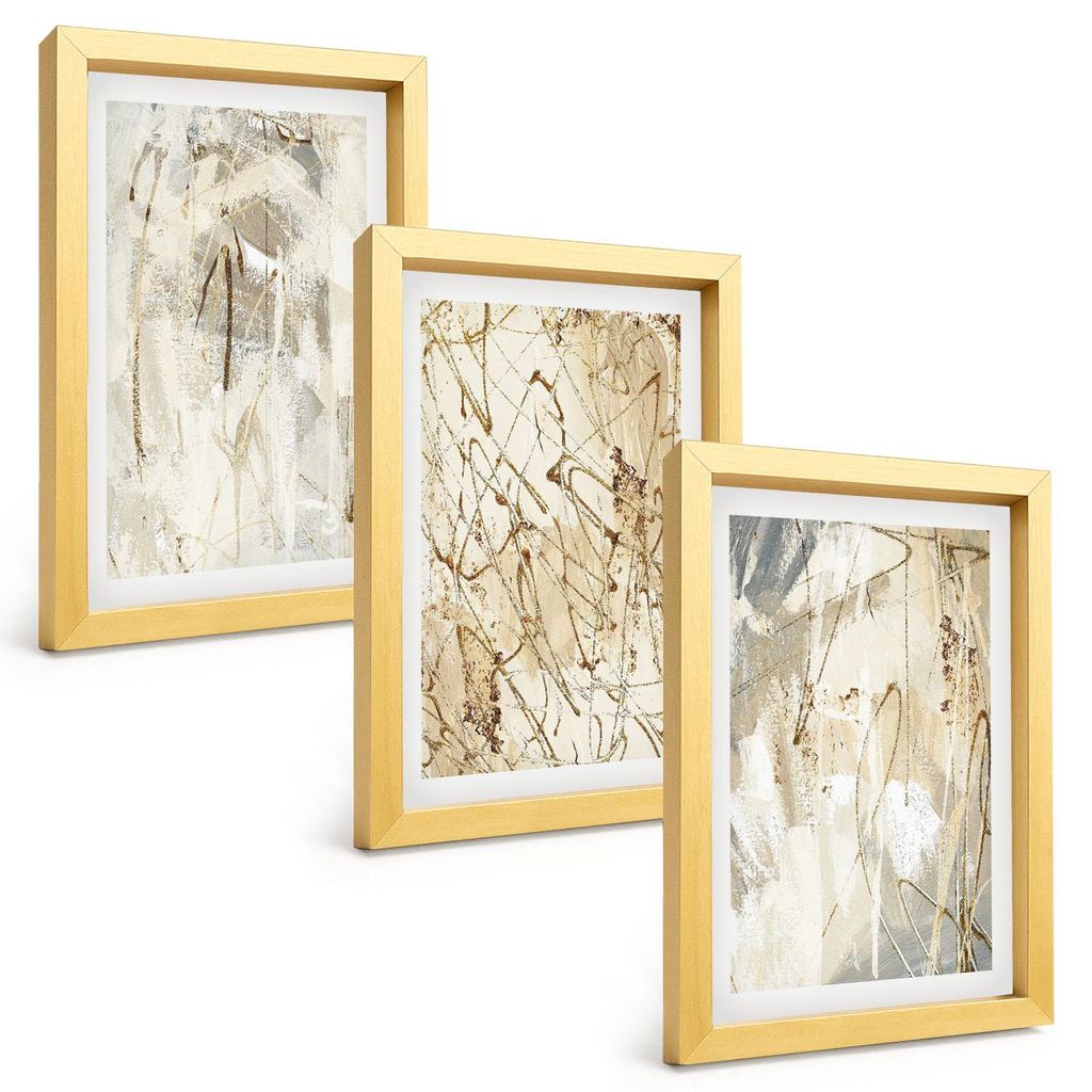 Bilder Set 3-teilig im Goldrahmen Rahmen – Wandbilder 3 Stück – gerahmte Poster für Wohnzimmer, Schlafzimmer und Flur – 20x30 cm – Abstra...