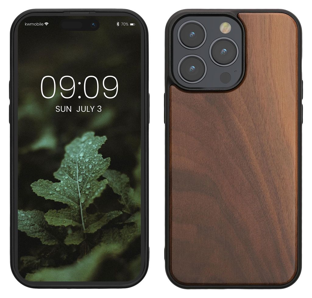 kwmobile Hülle kompatibel mit iPhone 15 Pro Max Hülle - Holz Case - stoßfestes Handy Cover - TPU Handyhülle in Dunkelbraun
