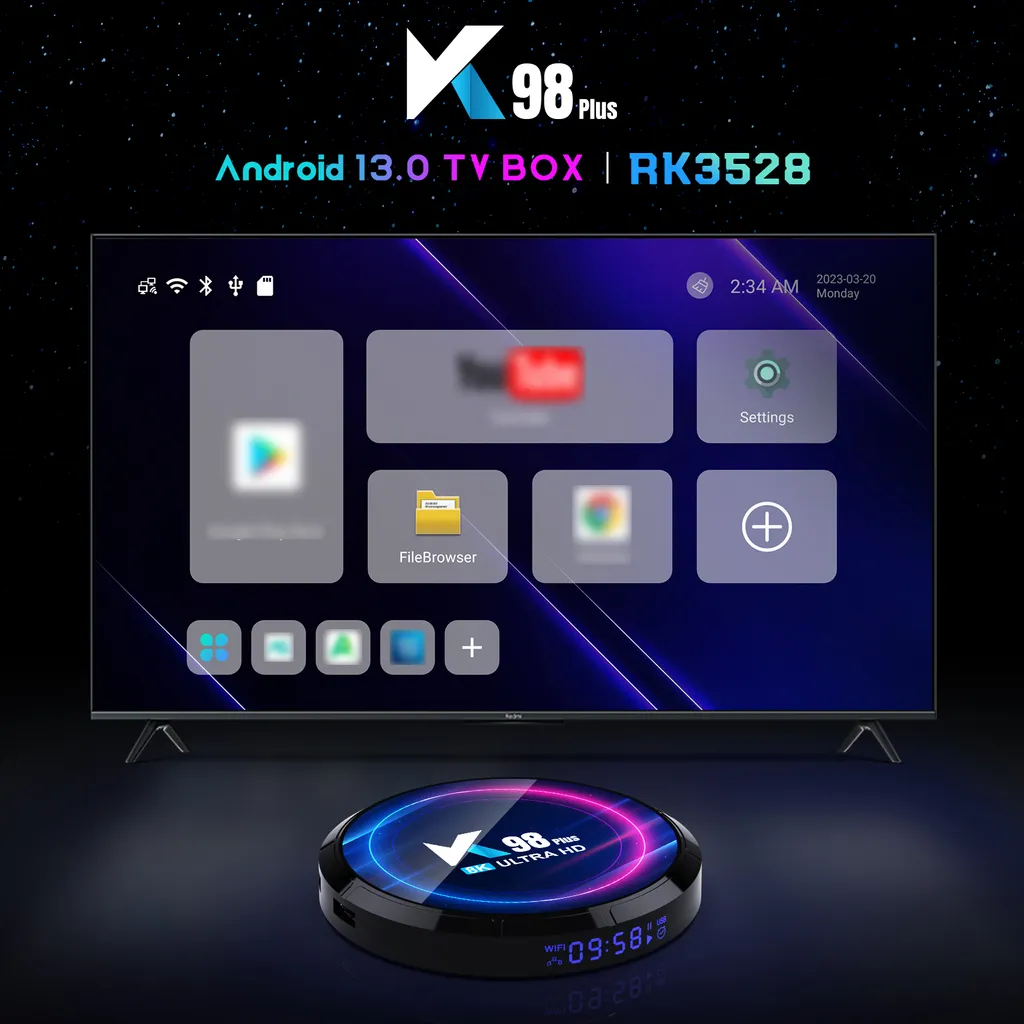 K98 PLUS Smart TV Box Android 13: 8K, RK3528, Bluetooth 5.0 - Design EU - 2
